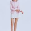 Light Pink Collared Long-Sleeve Blouse & White A-Line Mini Skirt Set “Gentle Charm” GC3309