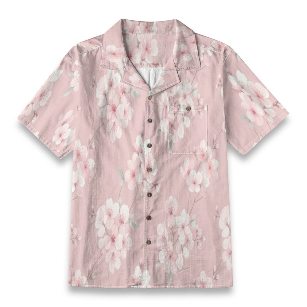 Soft Cherry Blossom Pink Floral Aloha Shirt