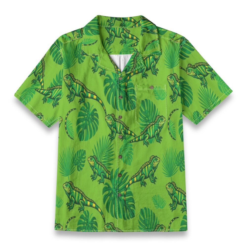 Bold Iguana Tropical Leaf Jungle Aloha Shirt